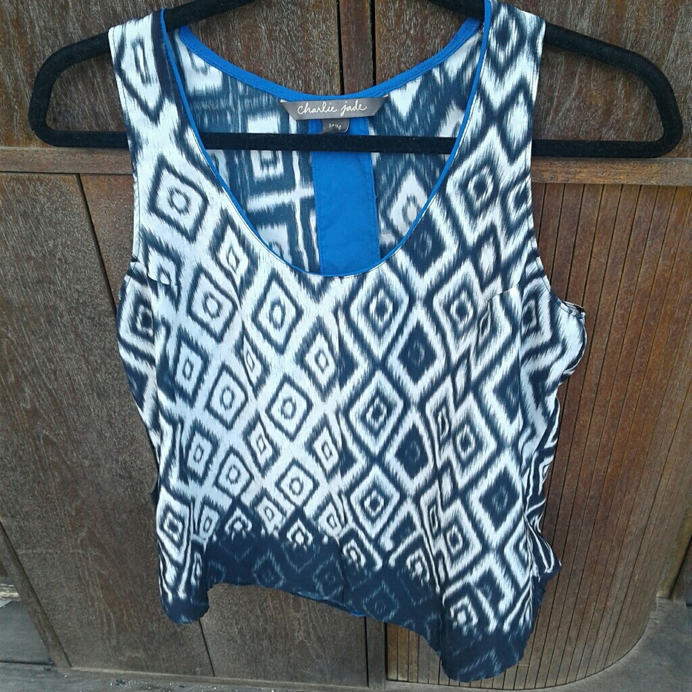 Geo Print Blouse w/ Royal Blue Stripe on back